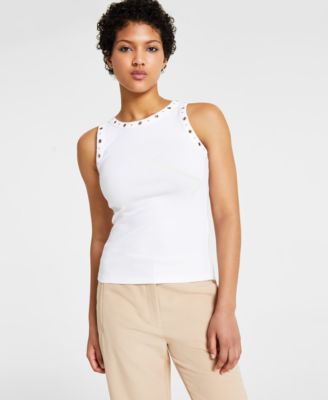 Bar III - Women's Ribbed Grommet-Trim Tank Top, Created for Macy's