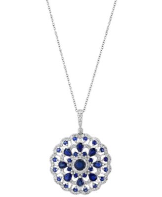 EFFY Collection - Sapphire (2-5/8 ct. t.w.) & Diamond (1/2 ct. t.w.) Cluster 18" Pendant Necklace in 14k White Gold