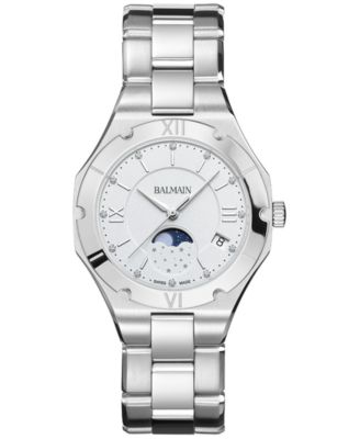 Balmain - Women's Swiss Be  Moonphase Diamond (1/20 ct. t.w.) Stainless Steel Bracelet Watch 33mm