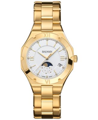 Balmain - Women's Swiss Be  Moonphase Diamond (1/20 ct. t.w.) Gold PVD Stainless Steel Bracelet Watch 33mm