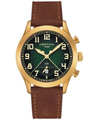 Certina - Men's Swiss Chronograph DS Pilot Brown Strap Watch 43mm