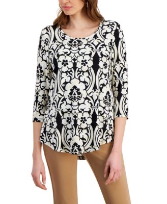 JM Collection - Women's Printed Knit 3/4-Sleeve Top