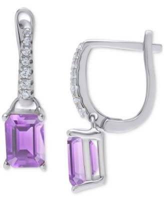 Macy's - Amethyst (2 ct. t.w.) & Lab-Grown White Sapphire (1/8 ct. t.w.) Leverback Drop Earrings in Sterling Silver
