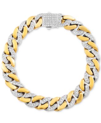 LEGACY for MEN by Simone I. Smith - Men's Crystal Curb Link Bracelet in Stainless Steel & Gold-Tone Ion-Plate