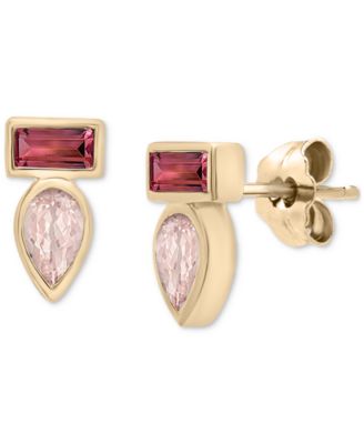 Audrey by Aurate - Peridot (3/8 ct. t.w.) & Green Tourmaline (1/3 ct. t.w.) Bezel Stud Earrings in Gold Vermeil