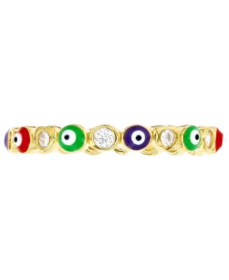 Macy's - Cubic Zirconia & Enamel Evil Eye Stack Band in 14k Gold-Plated Sterling Silver