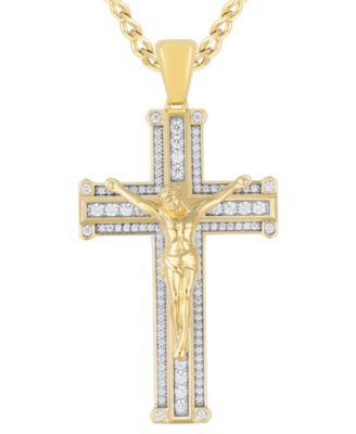 Macy's - Men's Diamond Crucifix Cross 22" Pendant Necklace (1 ct. t.w.) in 10k Gold