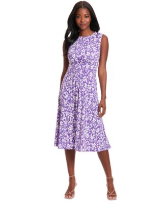 London Times - Women's Floral-Print Jewel-Neck Midi Dress