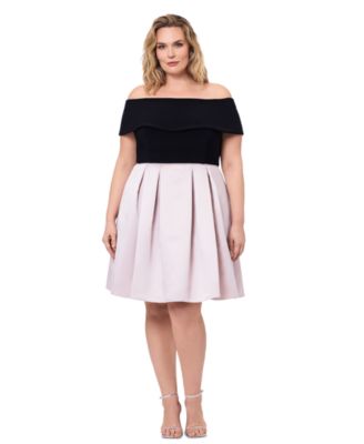 Betsy & Adam - Plus Size Off-The-Shoulder Short-Sleeve Fit & Flare Dress