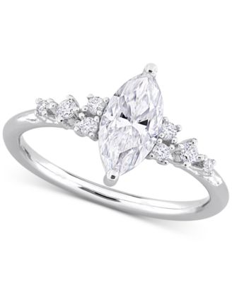 Macy's - Moissanite (1-1/8 ct. t.w.) Marquise-Cut Engagement Ring in Sterling Silver