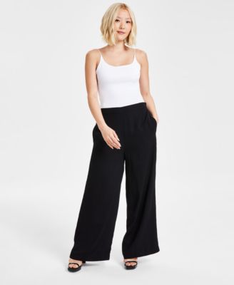 Bar III - Petite Wide-Leg Side-Zip Career Pants