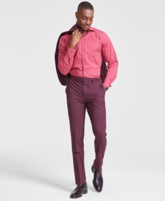 Bar III - Men's Skinny-Fit Burgundy Wool Blend Suit Pants