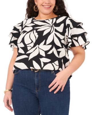 Vince Camuto - Plus Size Printed Tiered-Ruffle-Sleeve Top