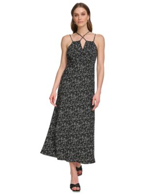 DKNY - Women's Printed Strappy Sleeveless Midi Dress