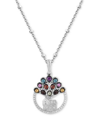 Wonder Fine Jewelry - Multi Gemstone (1/5 ct. t.w.) & Diamond (1/20 ct. t.w.) Up House 18" Pendant Necklace in Sterling Silver