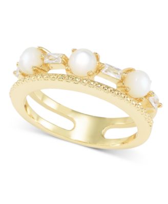Charter Club - Gold-Tone Cubic Zirconia & Imitation Pearl Double-Row Ring