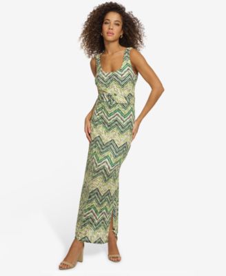 Siena - Women's Open-Stitched Belted Side-Slit Midi Dress