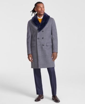 Tayion Collection - Men's Classic-Fit Double-Breasted Grey Overcoat