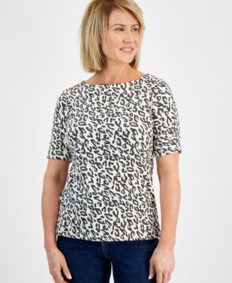 Style & Co - Petite Animal Print Elbow-Sleeve Top