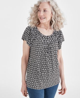 Style & Co - Women's Flower Bunch Pleated Scoop-Neck Top