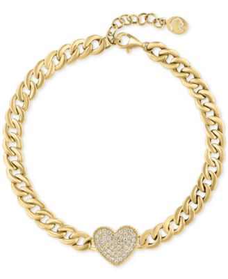 EFFY Collection - Diamond Heart Pav&eacute; Curb Link Bracelet (1/3 ct. t.w.) in 14k Gold