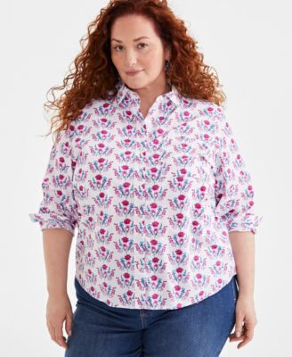 Style & Co - Plus Size Cotton Floral-Print Shirt