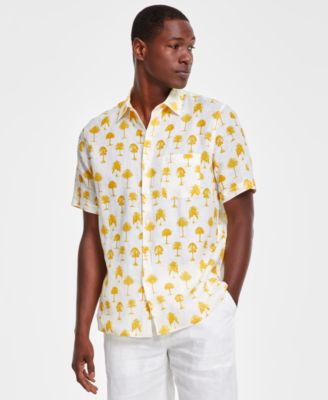Club Room - Men's Morocco Short Sleeve Palm Print Button-Front Linen Shirt