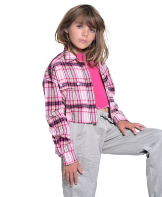 With Jules - Big Girls Cropped Plaid Flannel Shacket