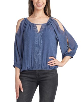 BCX - Juniors' Round-Neck Clip-Dot Cutout Top
