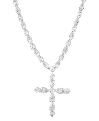 Arabella - Cubic Zirconia Mixed Cut Cross 18" Pendant Necklace in Sterling Silver