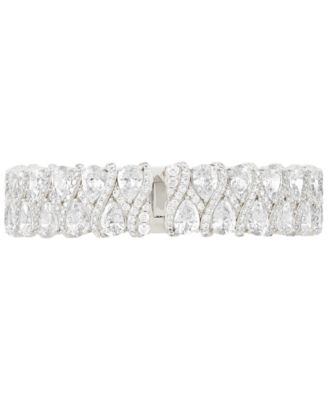 Arabella - Cubic Zirconia Mixed Cut Wide Bangle Bracelet in Sterling Silver