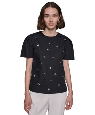 KARL LAGERFELD PARIS - Women's Embellished Short-Sleeve Blouse