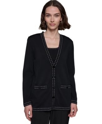 KARL LAGERFELD PARIS - Women's Contrast-Stitch Button-Up Cardigan