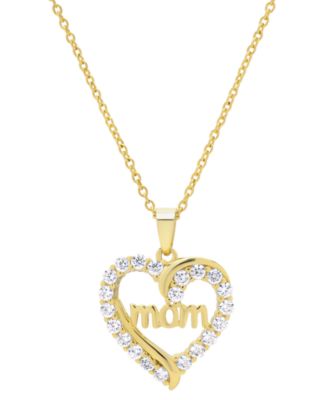 Macy's - Lab Grown White Sapphire Mom Heart 18" Pendant Necklace (1 ct. t.w.) in 14k Gold-Plated Sterling Silver
