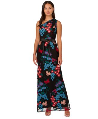 Adrianna Papell - Women's One-Shoulder Embroidered Gown