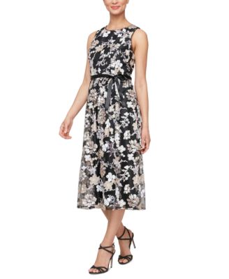 Alex Evenings - Women's Sequin Floral Embroidered Sleeveless Fit & Flare Dress