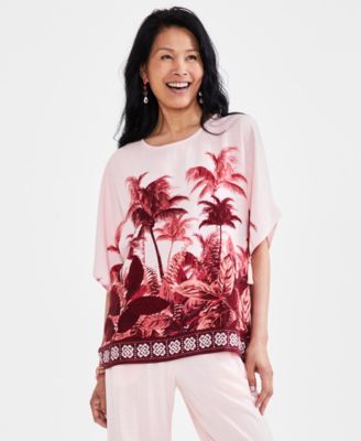 JM Collection - Women's Oasis Palm Dolman-Sleeve Top