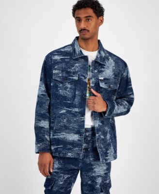GUESS - Men's Billy Button-Front Textured Denim Jacket