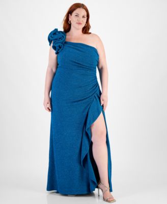 City Studios - Trendy Plus Size One-Shoulder Ruffle-Trim Glitter Gown