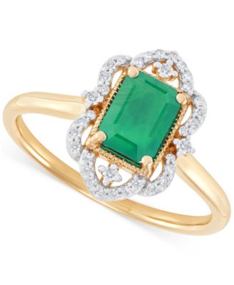 Macy's - Emerald (1 ct. t.w.) & Diamond (1/8 ct. t.w.) Openwork Halo Ring in 14k Gold (Also in Ruby & Sapphire)