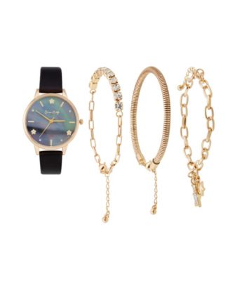 Jessica Carlyle - Women's Black Faux-Leather Strap Watch 34mm Gift Set