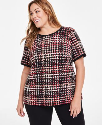 Anne Klein - Plus Size Button-Back Short-Sleeve Top