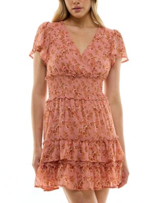 Trixxi - Juniors' Floral-Print Tiered Fit & Flare Dress