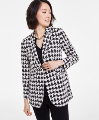 Anne Klein - Petite Houndstooth One-Button Long-Sleeve Blazer