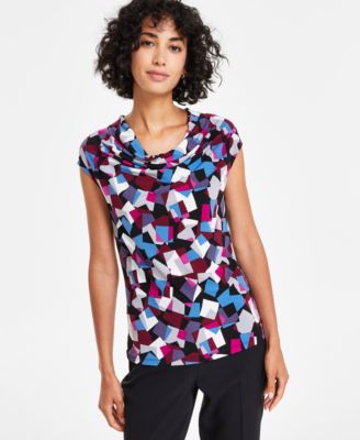 Kasper - Petite Cowlneck Abstract-Print Knit Top