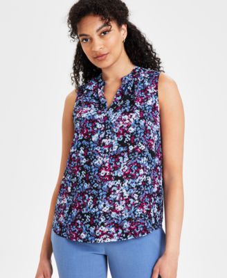 Kasper - Women's Printed Keyhole Blouse