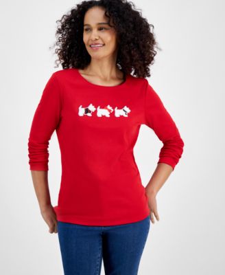 Holiday Lane - Women's  Scottie Walk Long-Sleeve Top, Created for Macy's