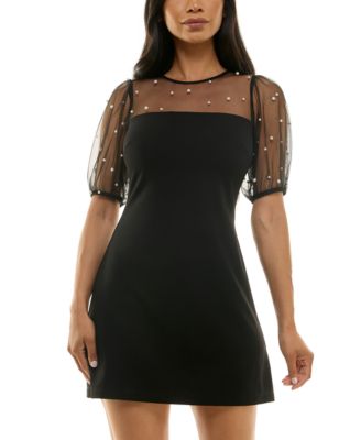 B Darlin - Juniors' Imitation Pearl Scuba-Crepe Skater Dress