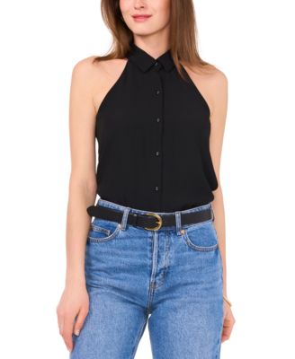 1.STATE - Women's Collared Halter-Neck Sleeveless Blouse