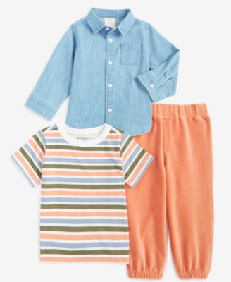 First Impressions - Baby Boys Imagine Stripe Shirt, T-Shirt & Pants Set